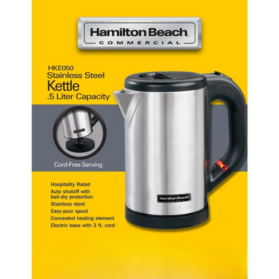 Hamilton Beach Hospitality Rated 0.50L Kettle Brushed Stainless Steel Silver 6 / Pack