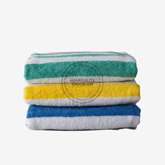 Pool Towel YELLOW - WHITE Stripe 100%Cotton Ring Spun Plush X-Large size 30x70" #15.0 lbs/ dz