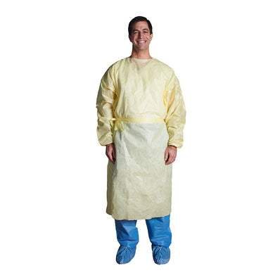 ISOLATION Gown Fluid Resistant Level 2 Knit Cuffs Multi-Use Fabric 3.1oz 99/1 P/C Color Yellow