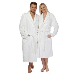 Plush Fleece (100%P Coral) Extra Soft 400GSM Shawl Collar Spa Robes Unisex White Size: MEDIUM 3/Pack