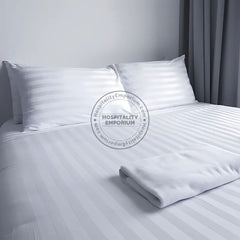 TC-250 FLAT SHEETS Premium 10mm Wide STRIPED Tone-On-Tone White Royal Suite TWIN Beds Packing 24's/ case Thomaston Mills