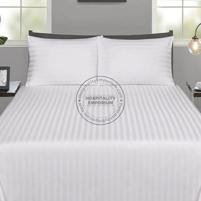 TC-250 FLAT SHEETS Premium 3mm Narrow STRIPED Tone-On-Tone White Royal Suite FULL Beds Thomaston Mills