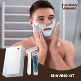 Kit de afeitado Maquinilla de afeitar Twin Blades Blanca + Crema de afeitar FreshScent 18-25ml Multiusos Amenidad de baño Premium Caja individual embalaje 200's/ Caja