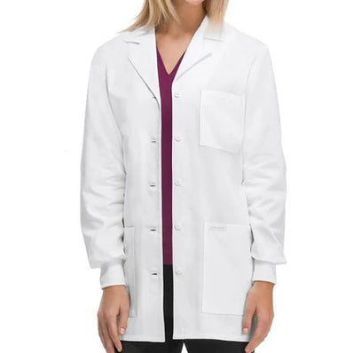 PREM. LAB Coat Women's Button Closures Knit Cuff 3 Pockets Twill Fabric 5.5oz Poplin 65/35 P/C Color White sizes XS-XL 3/Pack