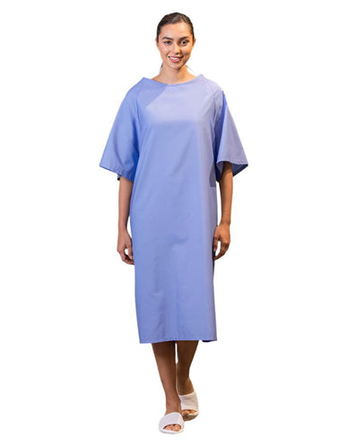 Premium Patient Gown Style Overlapping with Back Ties Fabric 4.2oz Twill Poplin 65/35 Poly/Cotton Color PETROL BLUE 