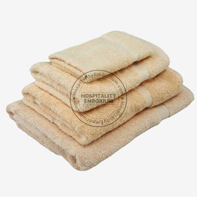 BEIGE Economy Hand Towel Cam Border Cotton-Poly Blend 16x27" #3.0 lbs/ dz