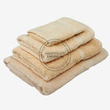 BEIGE Economy Face Towel Cam Border Cotton-Poly Blend 12x12" #1.0 lbs/ dz