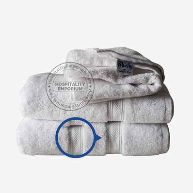 WHITE Plush Luxury Face Towel Dobby Border 100%Cotton Ring Spun 13x13" #1.8 lbs/ dz