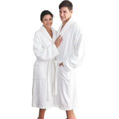 Luxury Velour (100%C Pre-Shrunk) Double Loop Cotton 500GSM Shawl Collar Bathrobe Unisex White size: L/XL 3/Pack