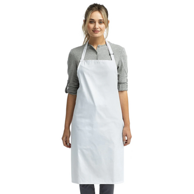 PREM. Bib Apron FULL Length No Pockets Twill Fabric 7.25oz 65/35 P/C size 29in W X 34in L Color Black / White