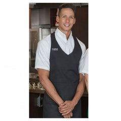 Premium Designer V-Neck Apron29"W X 31"L fabric twill 7.25oz 65/35 Poly/Cotton design 2 pockets color BLACK