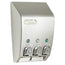 Dispensador de artículos de baño líquidos CLASSIC de 3 compartimentos, color plata satinada con botón cromado, paquete de 1