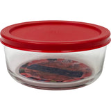 Round Glass Food Container 500ml Dimension 5.3"x2.3" Color Red