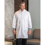 Premium Lab Coats ESD (ElectroStatic Discharge) Size XS-XL design Snap Closures 2 Lower, 1 Chest & 1 Sleeve Pockets Extra Long/ Hip Length color WHITE/ ROYAL BLUE