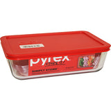 Pyrex Rectangular Storage Dish w/Lid 6 Cups Dimension 8"x6"x2" Color Red