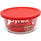 Pyrex Round Storage Dish with Lid 7 cup Dimension 6.8"x3" Color Red