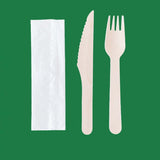 6.25'' Wooden Cutlery Kit Wrapped with Kraft Paper ( Fork. Knife. Kapkin ) 250 units/ Pack