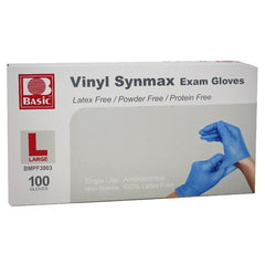 BASIC Vinyl Synmax Blue Exam Gloves 100 Count Large