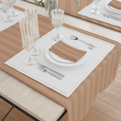 Table Cloth 85"x85" Fabric 6.4 oz. 100% Spun Filament Poly Milliken USA "Damask Stripe" color SANDALWOOD