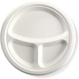 10'' Sugar Cane Fibre Plate 3 Compartments ( White ) 100% Compostable 