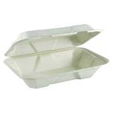 9'' x 6'' x 3'' Sugar Cane Fibre Clamshell ( White ) 100% Compostable