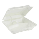 8'' x 8'' x 2.5'' Sugar Cane Fibre Clamshell 3 Cpompartments ( White ) 100% Compostable