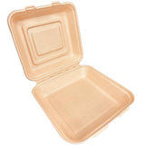 10''x10''x3'' Sugar Cane Natrual Kraft Clamshell ( 100% Compostable )