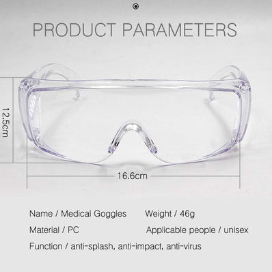 Protective Eyewear Transparent Anti Fog ABS Film Safety Wear Goggles