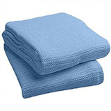 TWIN size 66"x90" Thermal String Blankets 100% Cotton Crochet color BLUE