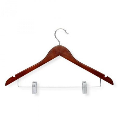 Walnut/ Cherry Finish Suit Hangers with metal bar and 2 clips Hotel guest closets  12's / Pack