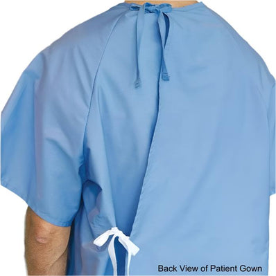 Standard Patient Gown Style Overlapping with Back Ties Poly/Cotton Fabric Color Blue 1 Size 