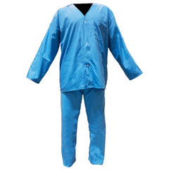 Patient's Pajama Fabric Poly/ Cotton Top (Shirt)  V-Neck Buttons & Elastic Bottom color BLUE 2's/ Pack
